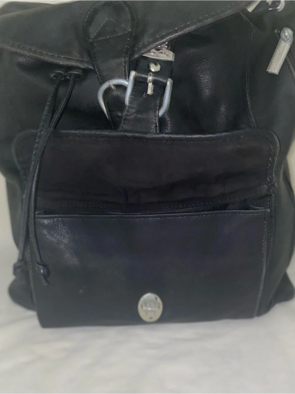 Kenneth Cole Black Leather Buckle Backpack